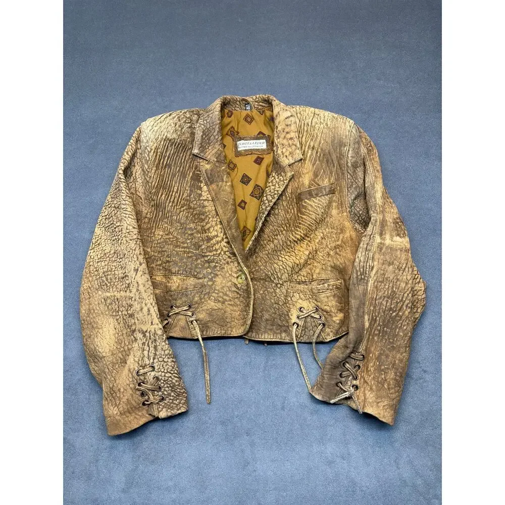 Vintage 1980’s Echtes Leder German Distressed Leather Jacket Size EU 40/US 8-10 - Picture 1 of 13